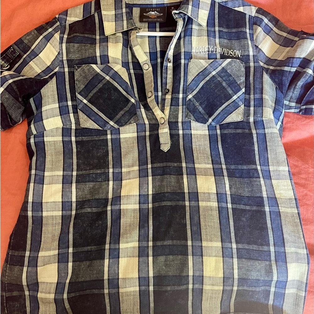 Harley-Davidson Navy and Cream Checkered Shirt